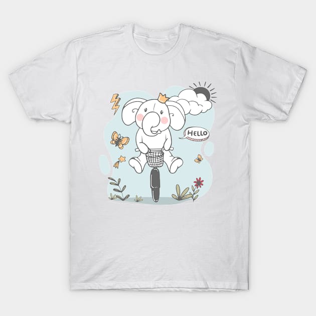 Elephant Riding Bicycle T-Shirt by Mako Design 